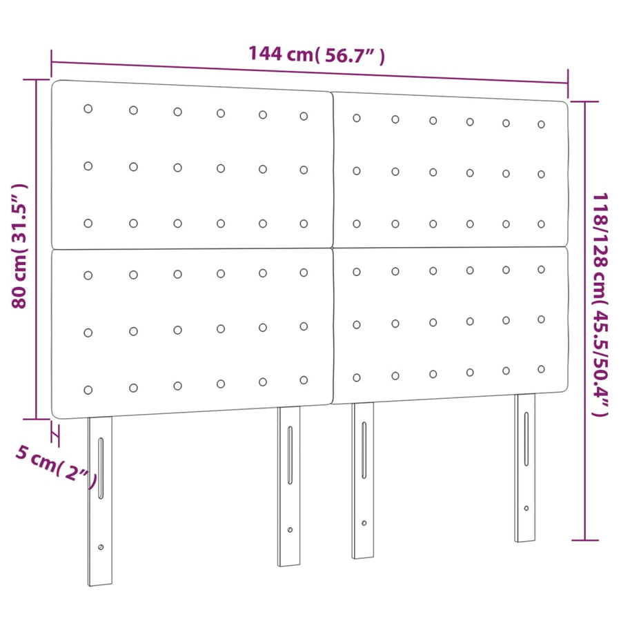 Hoofdborden 4 St 72X5X78/88 Cm Fluweel Zwart 144 cm Hoog