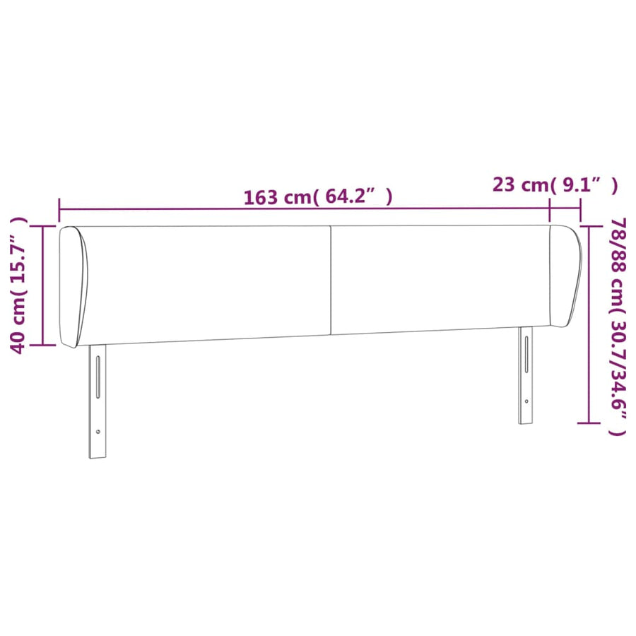 Hoofdbord Met Randen Kunstleer Kleurig 163 x 23 x 78/88 cm Crème