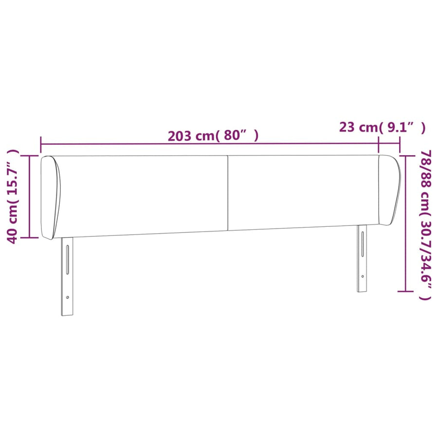 Hoofdbord met randen 203x23x78/88 cm kunstleer wit 203 x 23 x 78/88 cm Wit