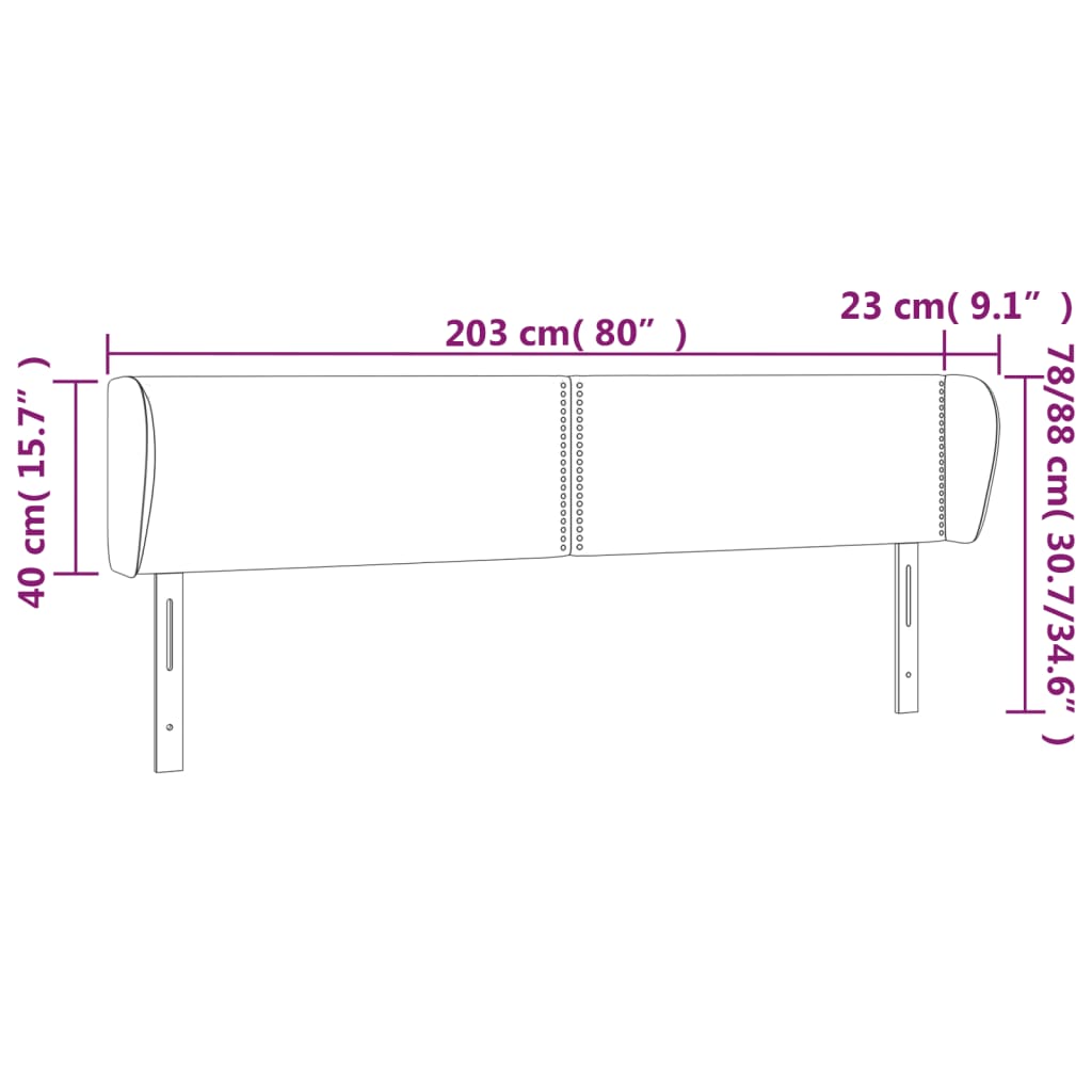 Hoofdbord Met Randen Stof Lichtgrijs 203 x 23 x 78/88 cm