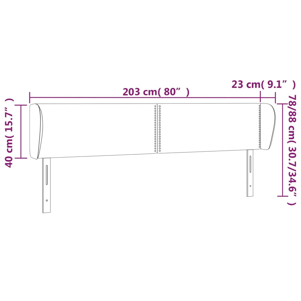 Hoofdbord Met Randen Stof Blauw 203 x 23 x 78/88 cm