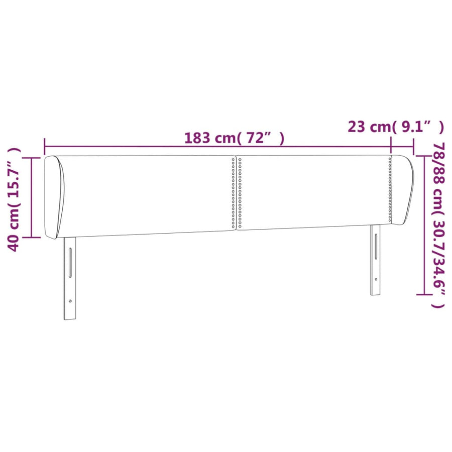 Hoofdbord Met Randen Fluweel 183 x 23 x 78/88 cm Zwart