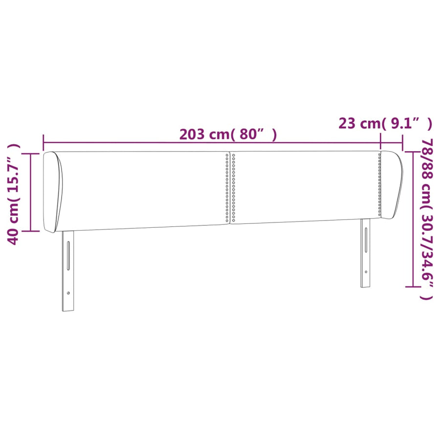 Hoofdbord met randen 203x23x78/88 cm kunstleer wit 203 x 23 x 78/88 cm Wit