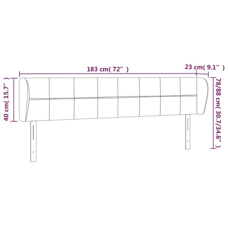 Hoofdbord met randen 183x23x78/88 cm fluweel lichtgrijs 183 x 23 x 78/88 cm Lichtgrijs