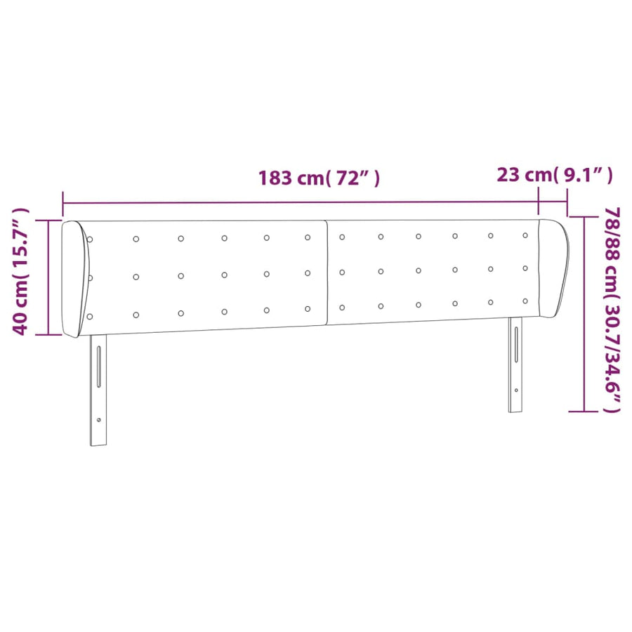 Hoofdbord Met Randen Kunstleer Kleurig 183 x 23 x 78/88 cm Crème