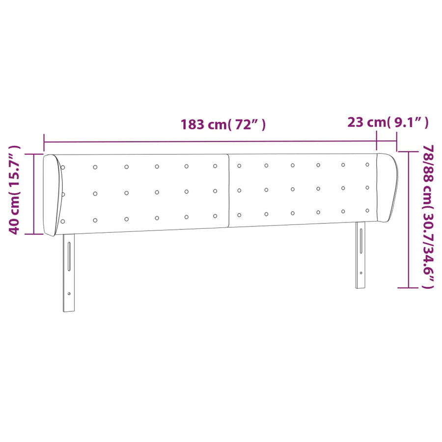 Hoofdbord Met Randen Kunstleer 183 x 23 x 78/88 cm Grijs
