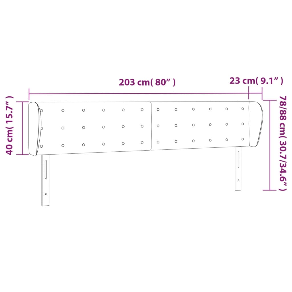 Hoofdbord Met Randen Kunstleer 203 x 23 x 78/88 cm Grijs
