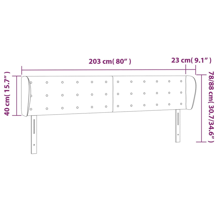 Hoofdbord Met Randen Kunstleer 203 x 23 x 78/88 cm Grijs