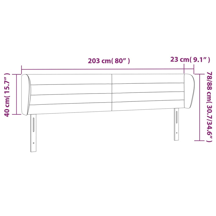 Hoofdbord met randen 203x23x78/88 cm stof lichtgrijs 203 x 23 x 78/88 cm Lichtgrijs
