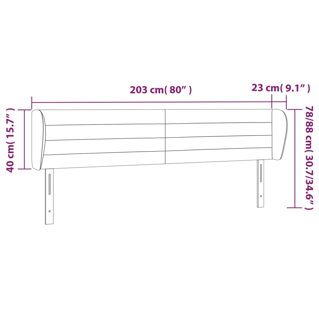 Hoofdbord met randen 203x23x78/88 cm stof zwart 203 x 23 x 78/88 cm Zwart