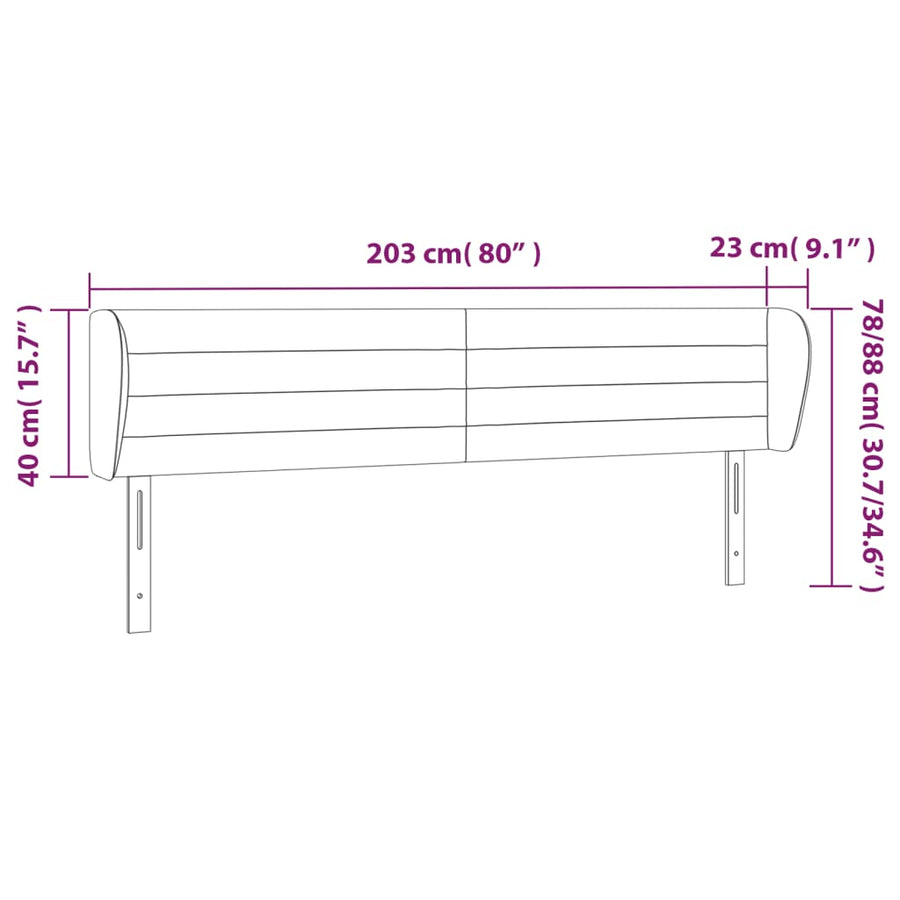 Hoofdbord met randen 203x23x78/88 cm stof blauw 203 x 23 x 78/88 cm Blauw