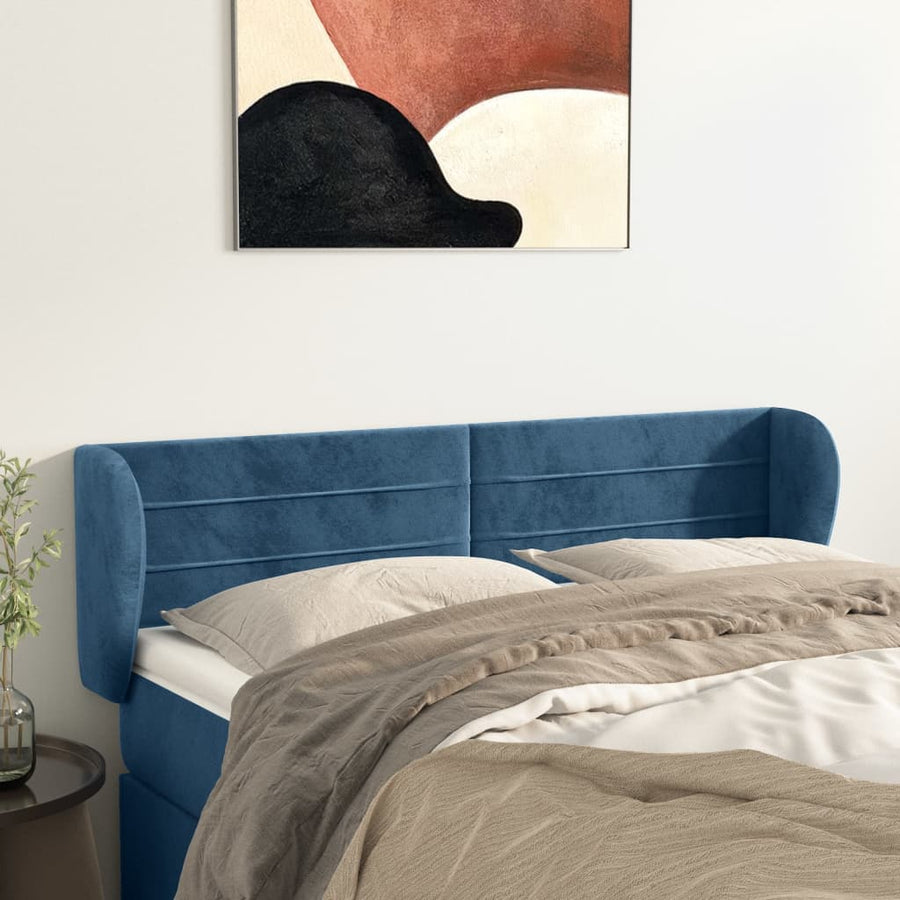 Hoofdbord Met Randen 147X23X78/88 Cm Fluweel Donkerblauw