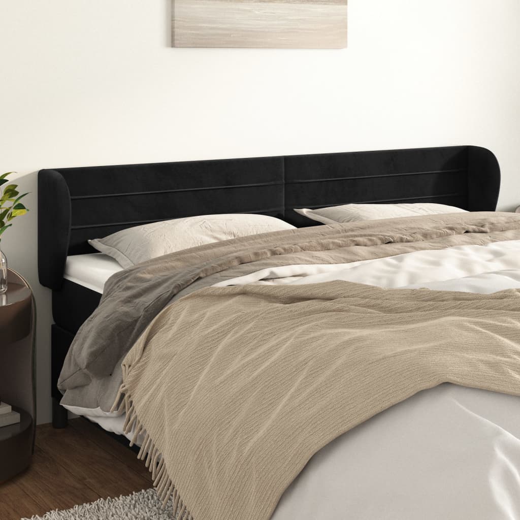 Hoofdbord Met Randen 183X23X78/88 Cm Fluweel Zwart