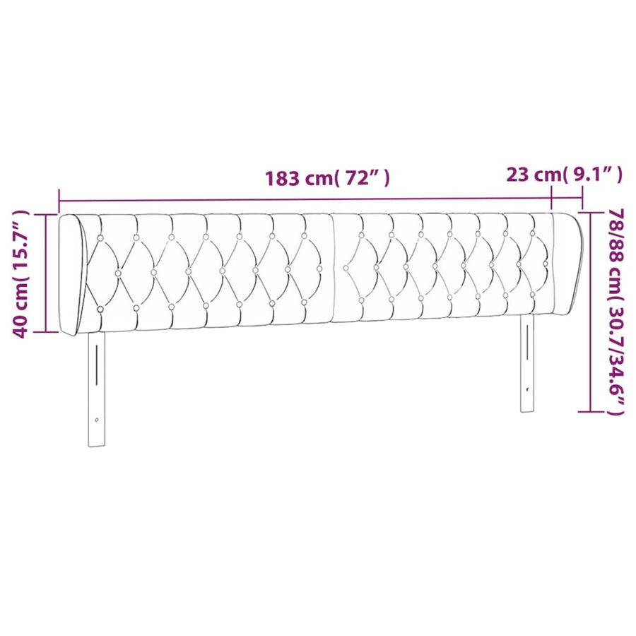 Hoofdbord Met Randen Stof 183 x 23 x 78/88 cm Donkergrijs