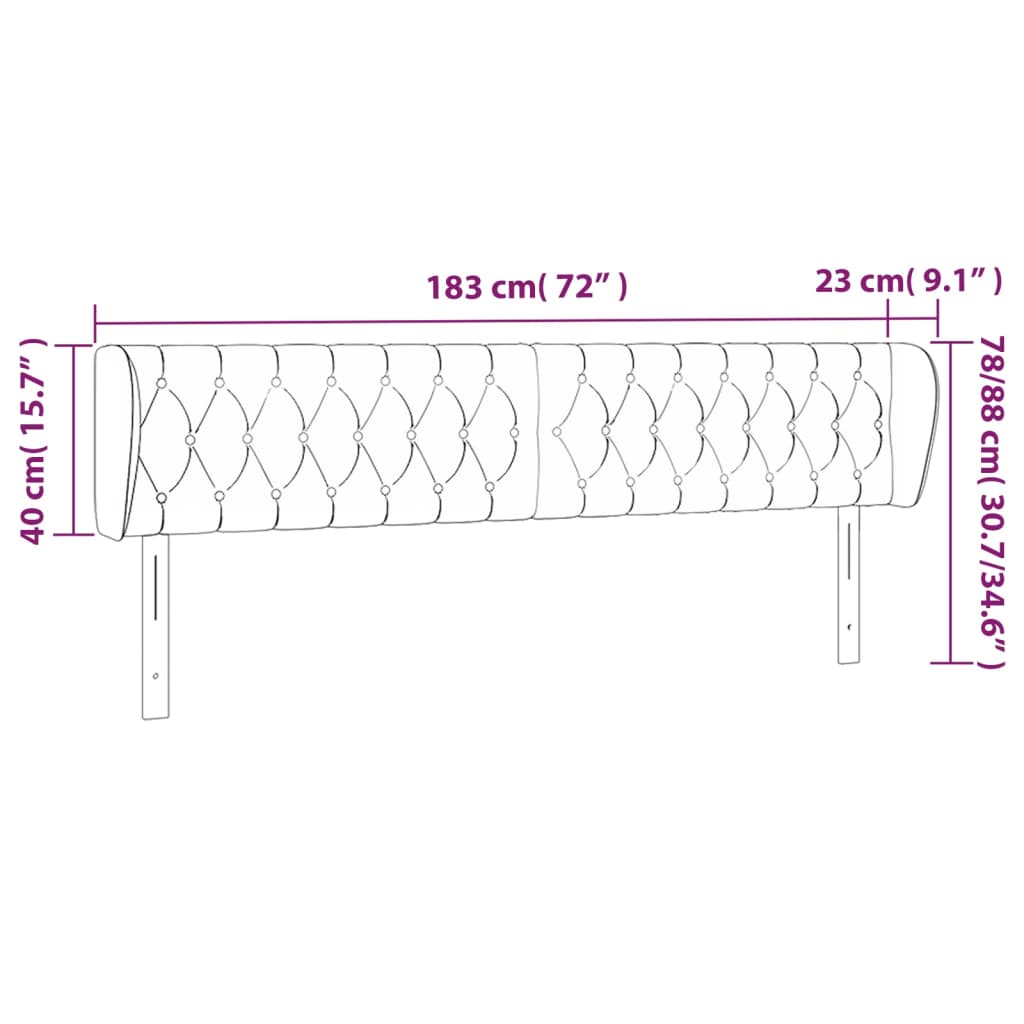 Hoofdbord Met Randen Stof Kleurig 183 x 23 x 78/88 cm Crème
