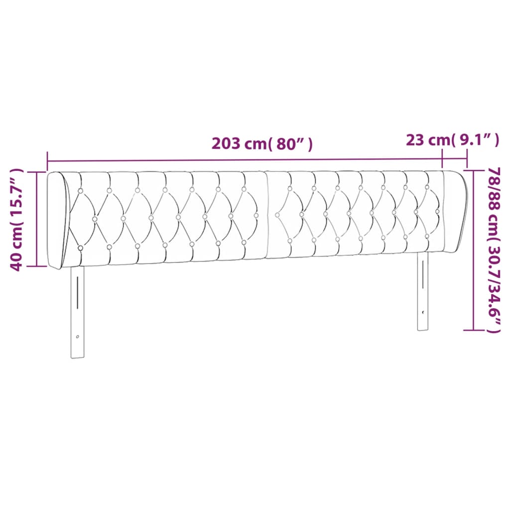 Hoofdbord Met Randen Stof 203 x 23 x 78/88 cm Lichtgrijs