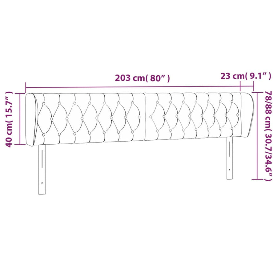 Hoofdbord Met Randen Stof 203 x 23 x 78/88 cm Lichtgrijs