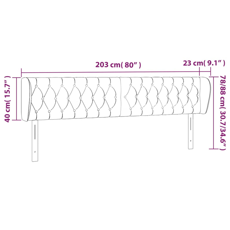 Hoofdbord Met Randen Stof 203 x 23 x 78/88 cm Donkergrijs