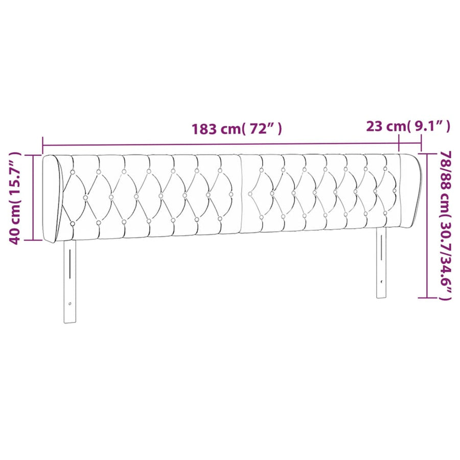 Hoofdbord met randen 183x23x78/88 cm fluweel donkerblauw