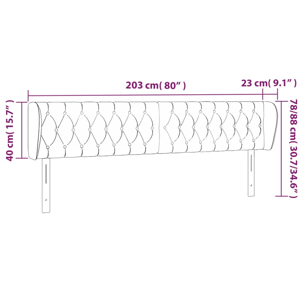 Hoofdbord Met Randen Fluweel 203 x 23 x 78/88 cm Donkergrijs