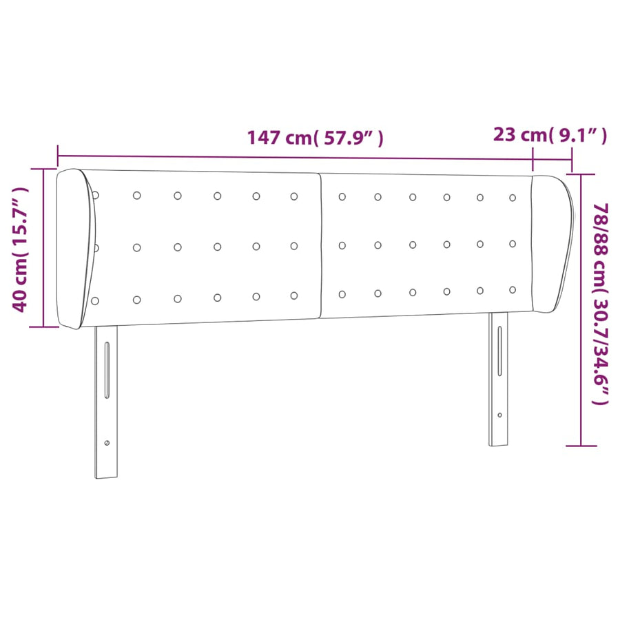Hoofdbord Met Randen Stof Kleurig 147 x 23 x 78/88 cm Crème