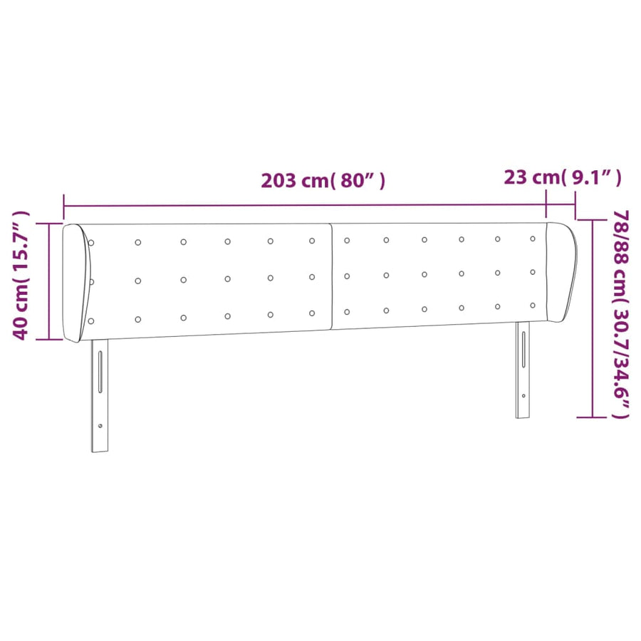 Hoofdbord Met Randen Stof 203 x 23 x 78/88 cm Donkergrijs