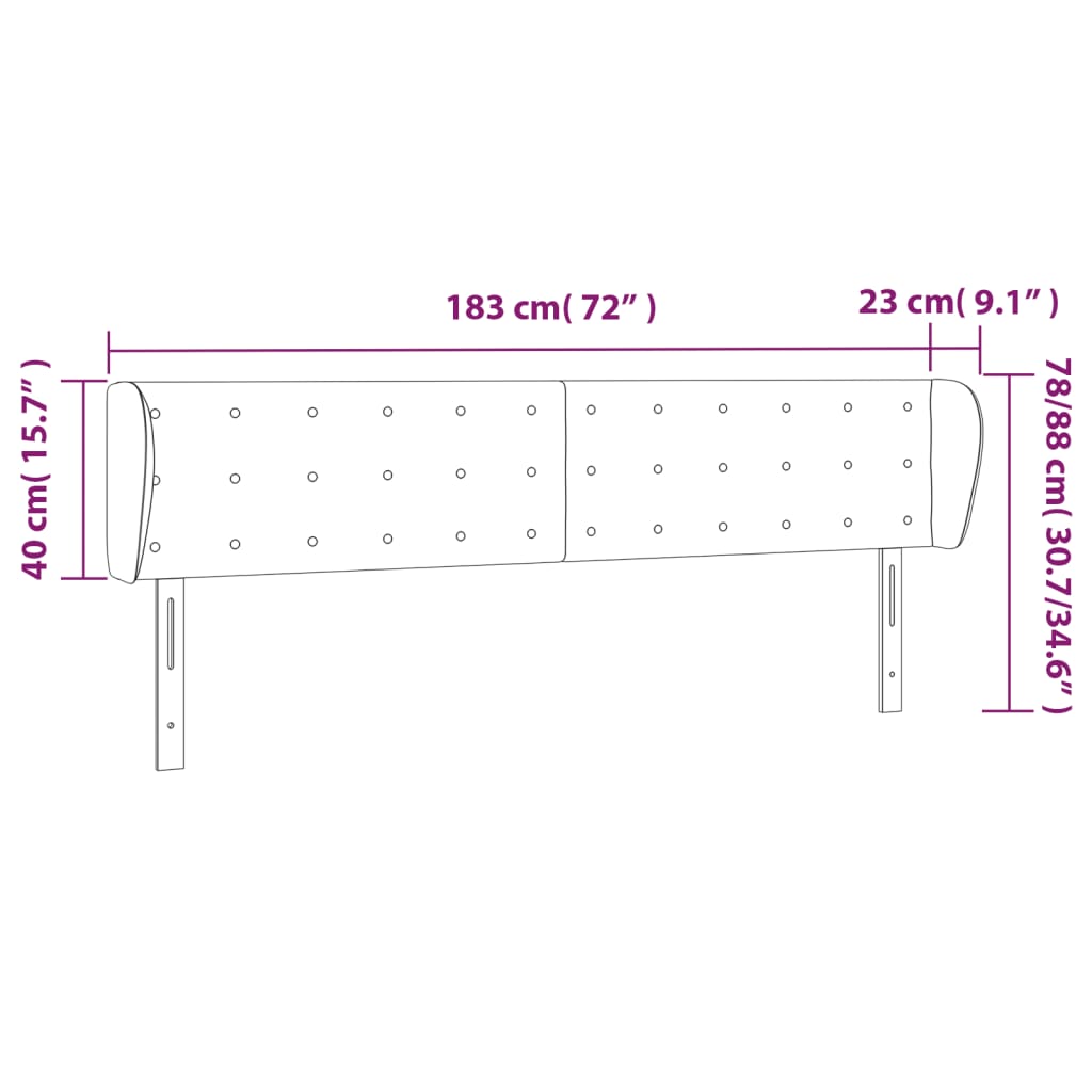 Hoofdbord Met Randen 183X23X78/88 Cm Fluweel Roze 183 x 23 x 78/88 cm