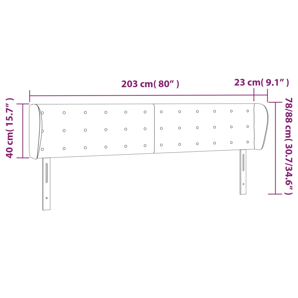 Hoofdbord Met Randen Fluweel 203 x 23 x 78/88 cm Zwart