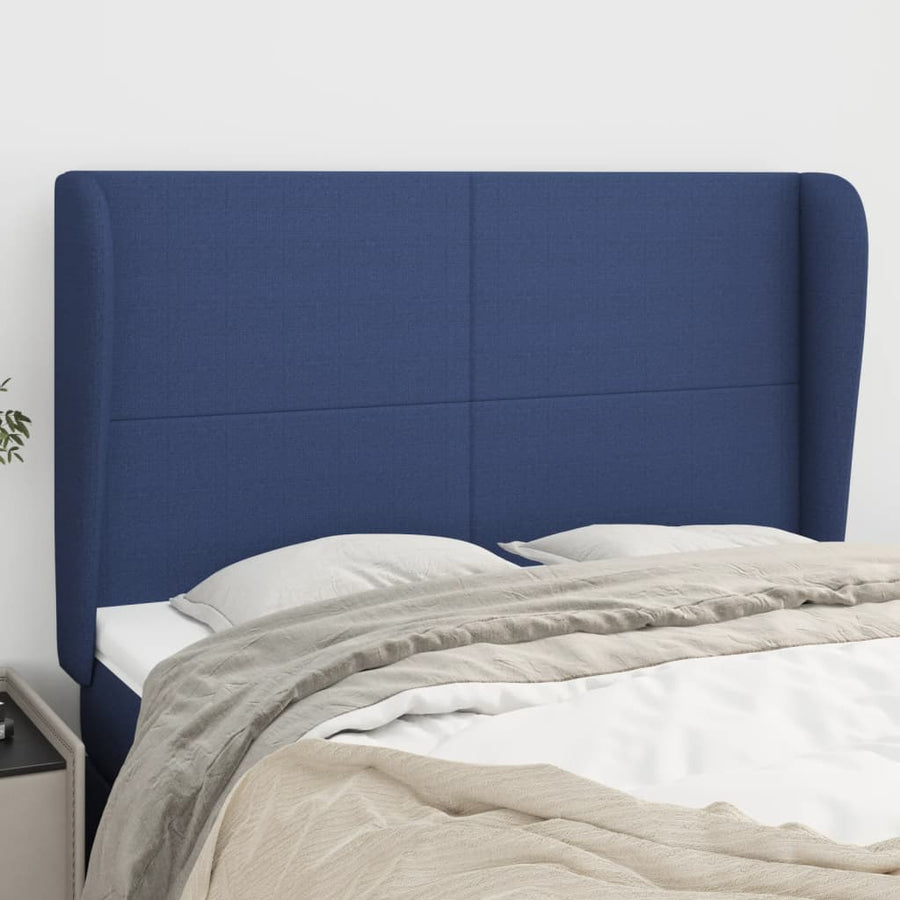 Hoofdbord met randen 147x23x118/128 cm stof blauw 147 x 23 x 118/128 cm Blauw