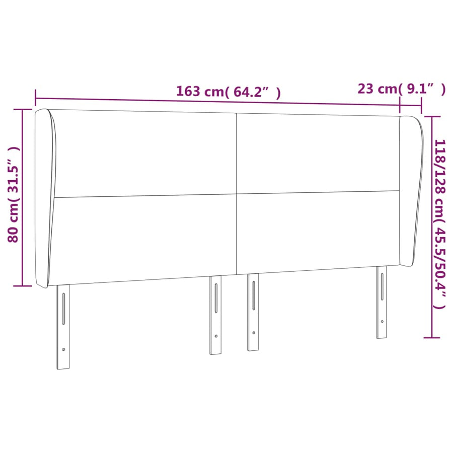 Hoofdbord met randen 163x23x118/128 cm stof lichtgrijs 163 x 23 x 118/128 cm Lichtgrijs