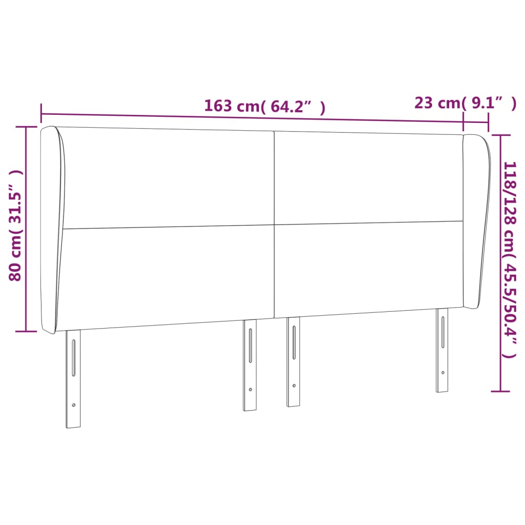 Hoofdbord Met Randen Stof 163 x 23 x 118/128 cm Zwart