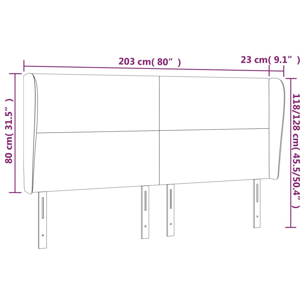 Hoofdbord met randen 203x23x118/128 cm stof lichtgrijs 203 x 23 x 118/128 cm Lichtgrijs