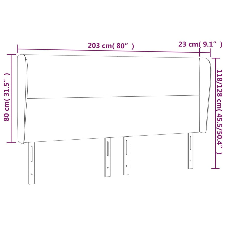 Hoofdbord met randen 203x23x118/128 cm stof lichtgrijs 203 x 23 x 118/128 cm Lichtgrijs