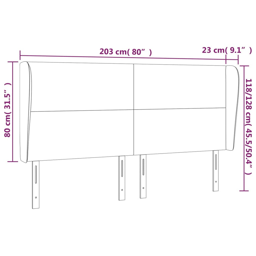 Hoofdbord met randen 203x23x118/128 cm stof donkerbruin 203 x 23 x 118/128 cm Donkerbruin