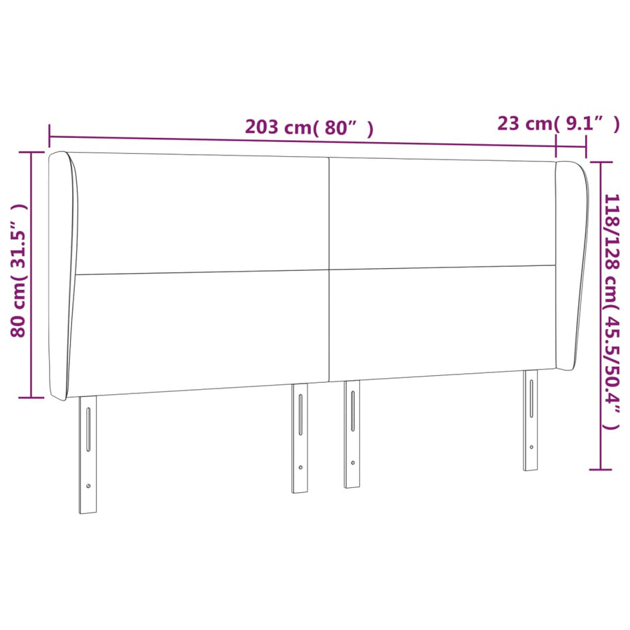 Hoofdbord met randen 203x23x118/128 cm stof blauw 203 x 23 x 118/128 cm Blauw