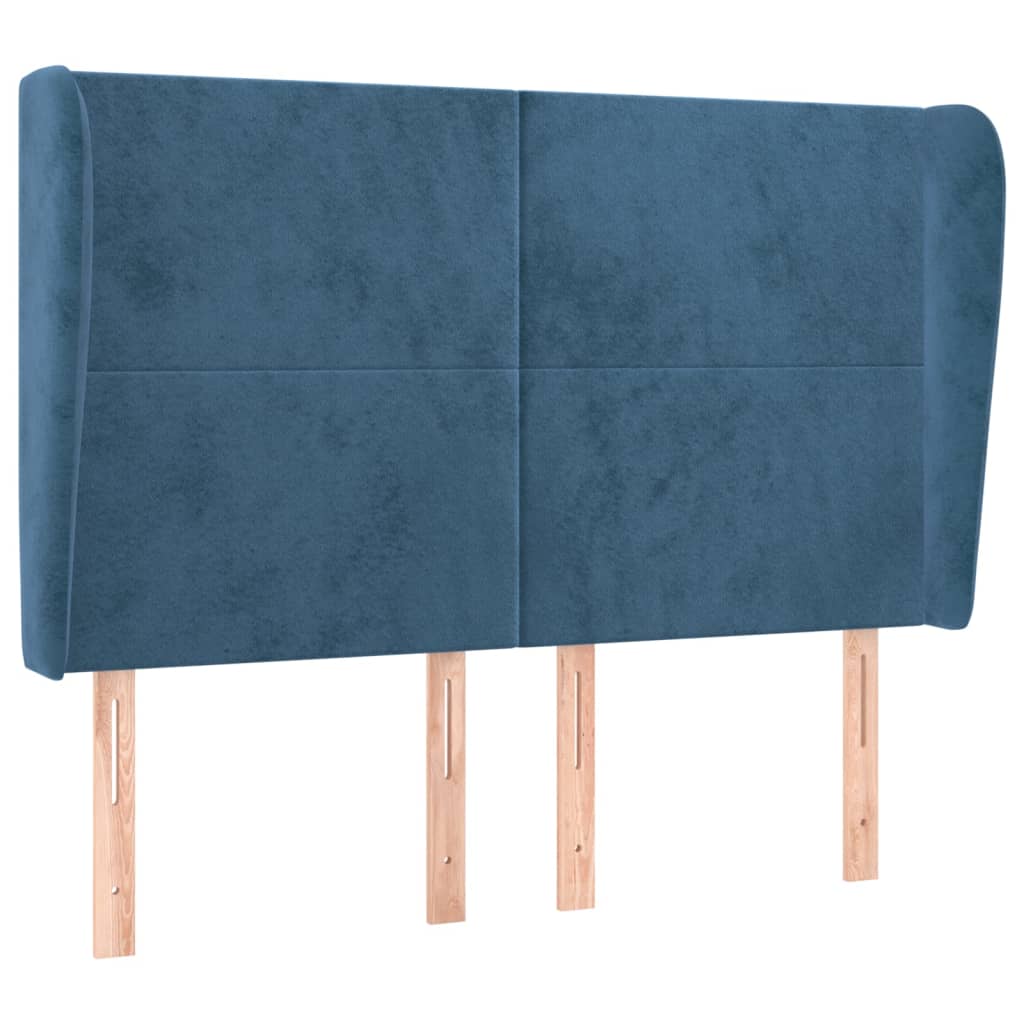 Hoofdbord Met Randen 147X23X118/128 Cm Fluweel Donkerblauw