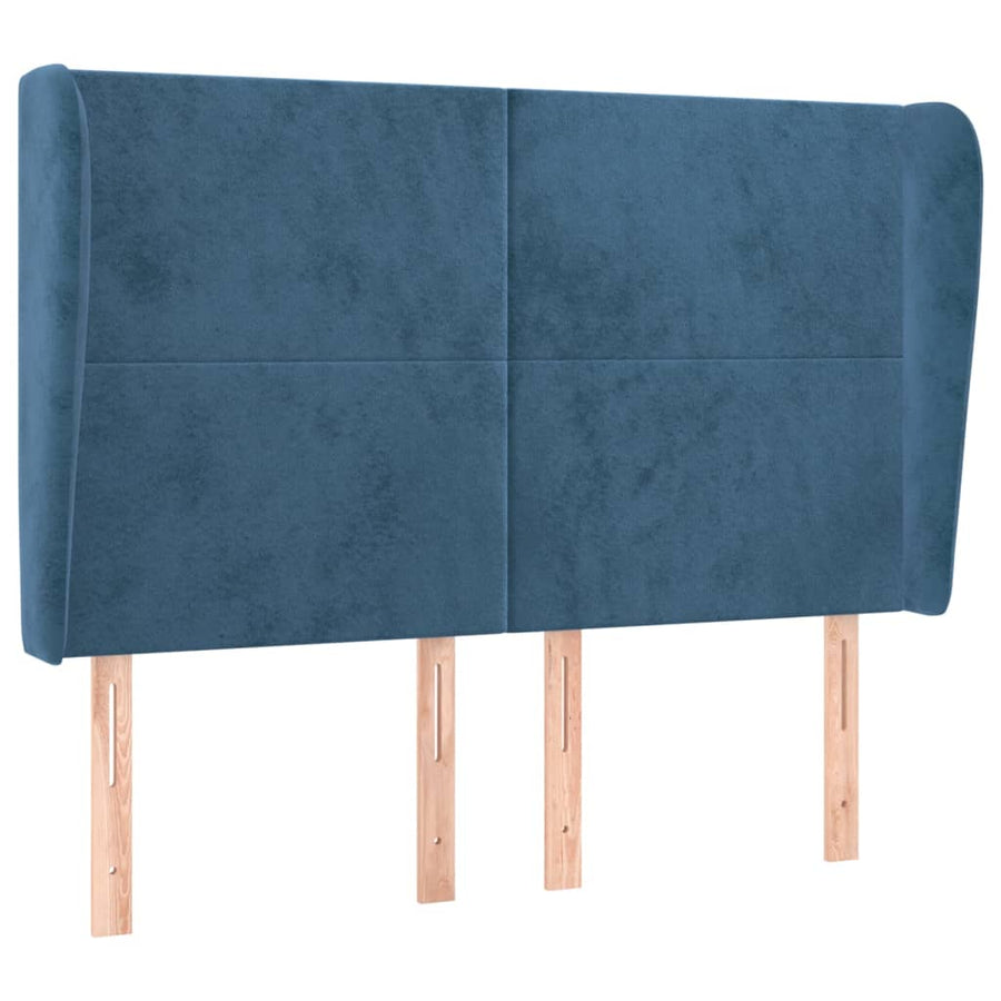 Hoofdbord Met Randen 147X23X118/128 Cm Fluweel Donkerblauw