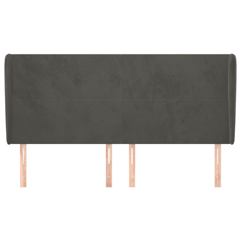Hoofdbord Met Randen 163X23X118/128 Cm Fluweel Donkergrijs