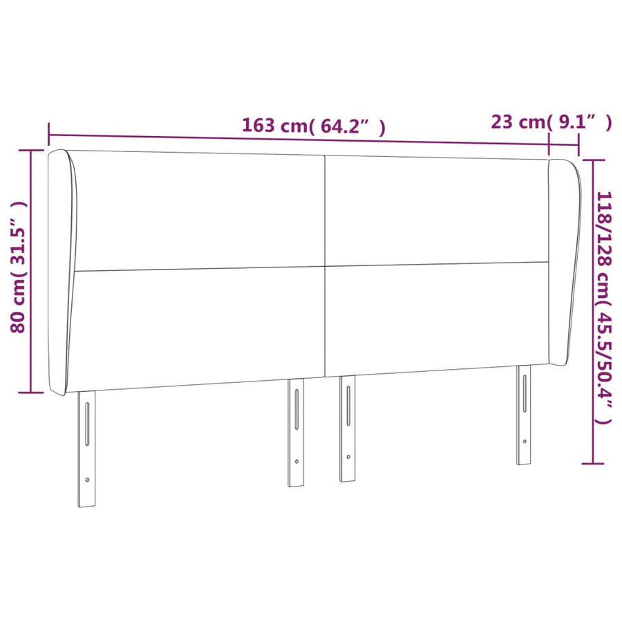Hoofdbord Met Randen 163X23X118/128 Cm Fluweel Zwart