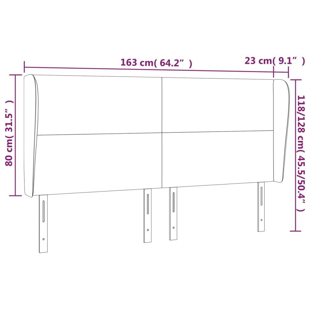 Hoofdbord met randen 163x23x118/128 cm fluweel donkergroen