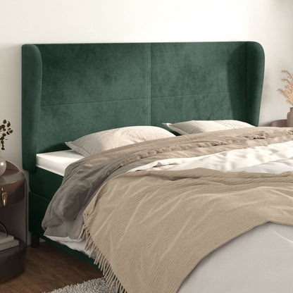 Hoofdbord met randen 163x23x118/128 cm fluweel donkergroen