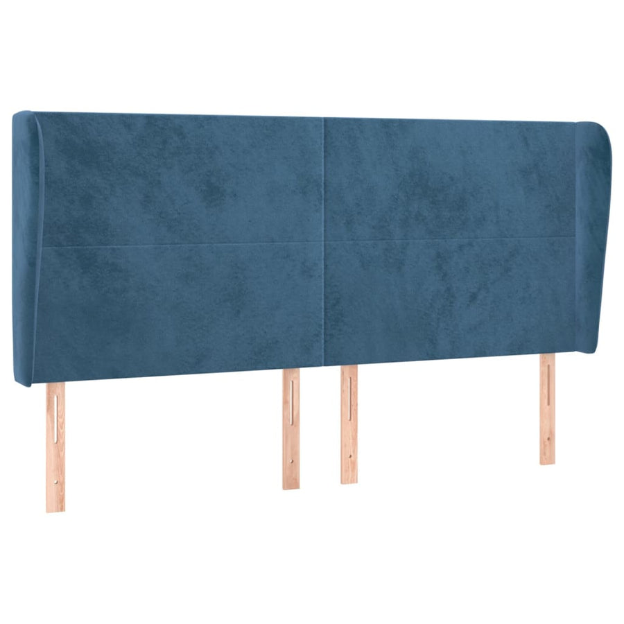 Hoofdbord Met Randen 163X23X118/128 Cm Fluweel Donkerblauw