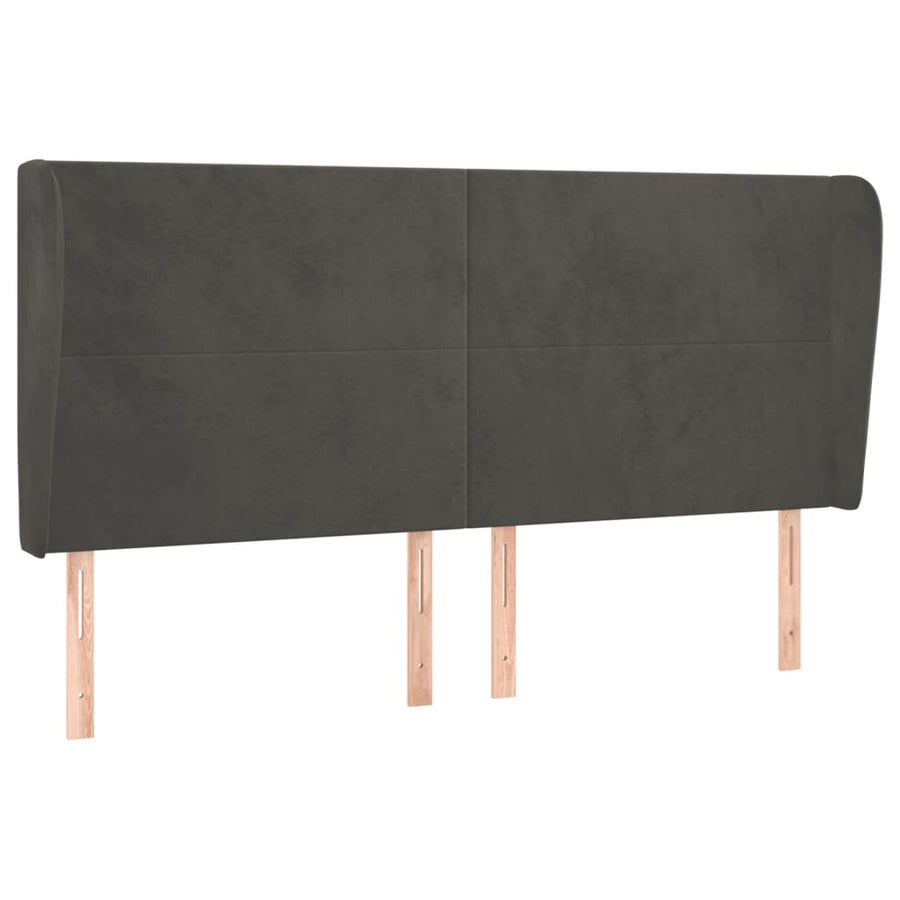 Hoofdbord Met Randen 203X23X118/128 Cm Fluweel Donkergrijs