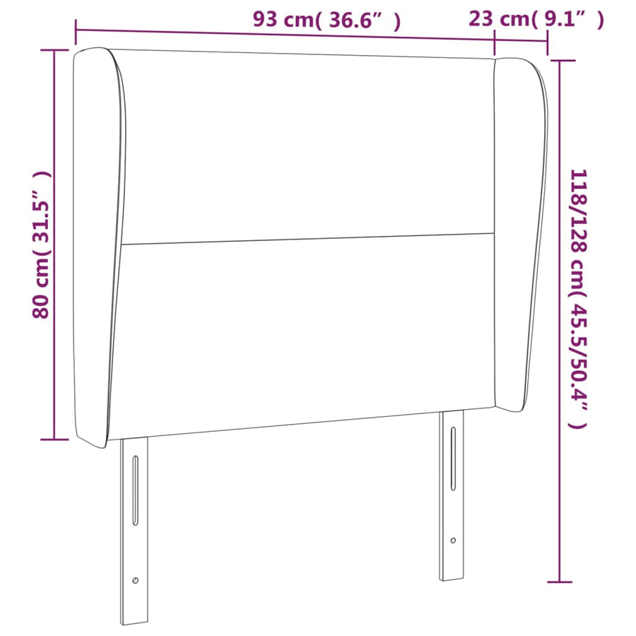 Hoofdbord met randen 93x23x118/128 cm kunstleer wit 93 x 23 x 118/128 cm Wit