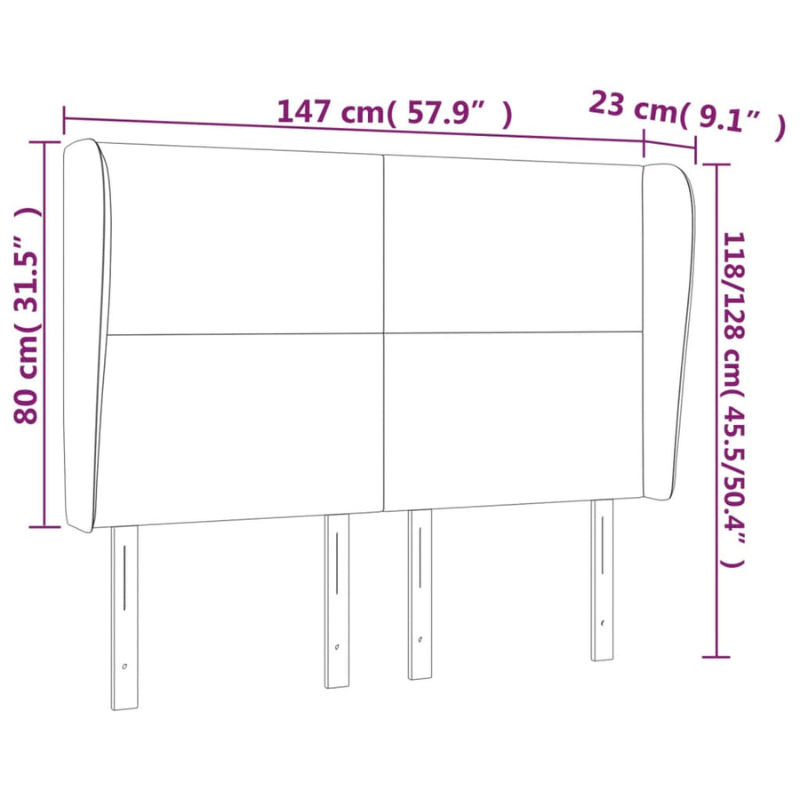 Hoofdbord met randen 147x23x118/128 cm kunstleer zwart 147 x 23 x 118/128 cm Zwart