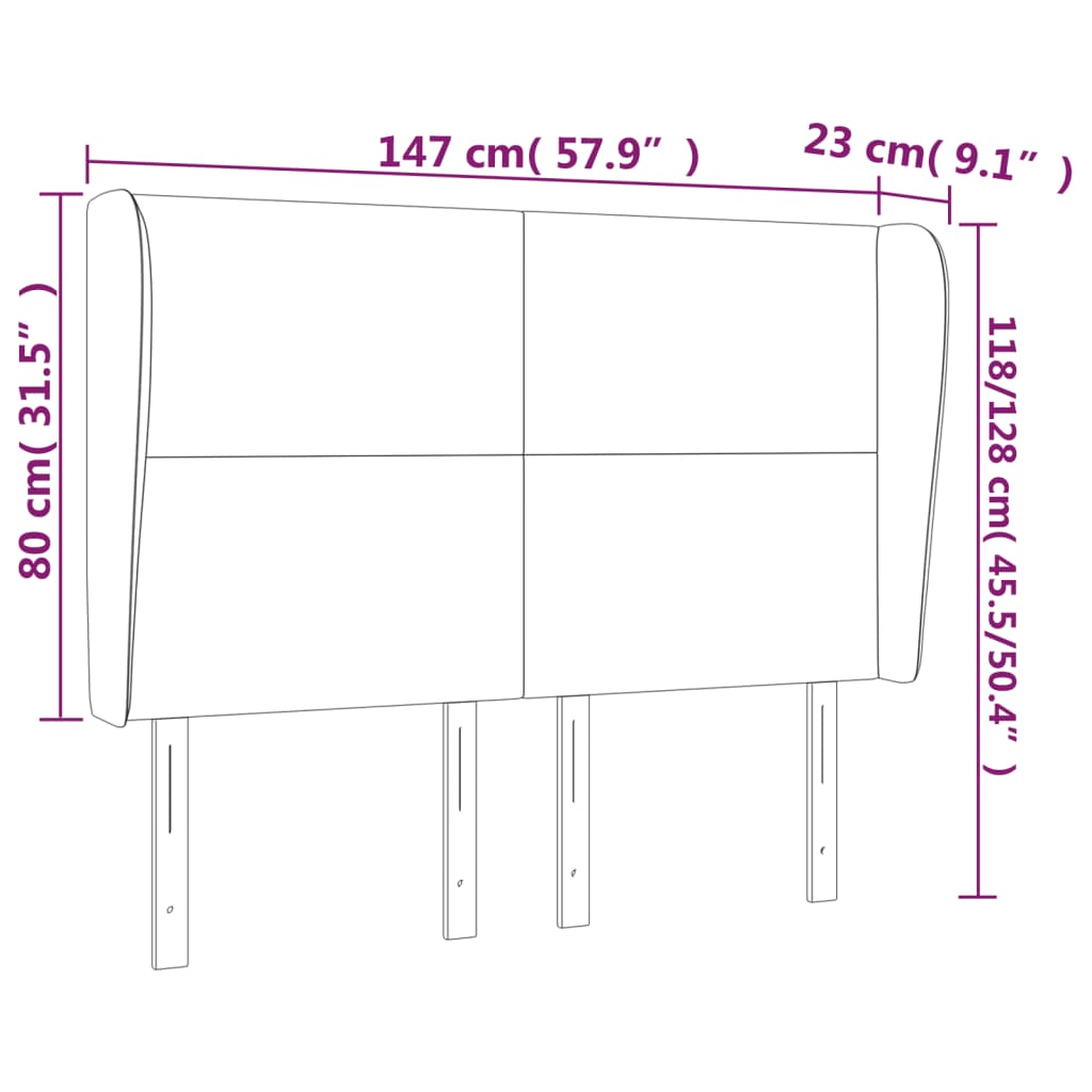 Hoofdbord Met Randen Kunstleer Kleurig 147 x 23 x 118/128 cm Crème