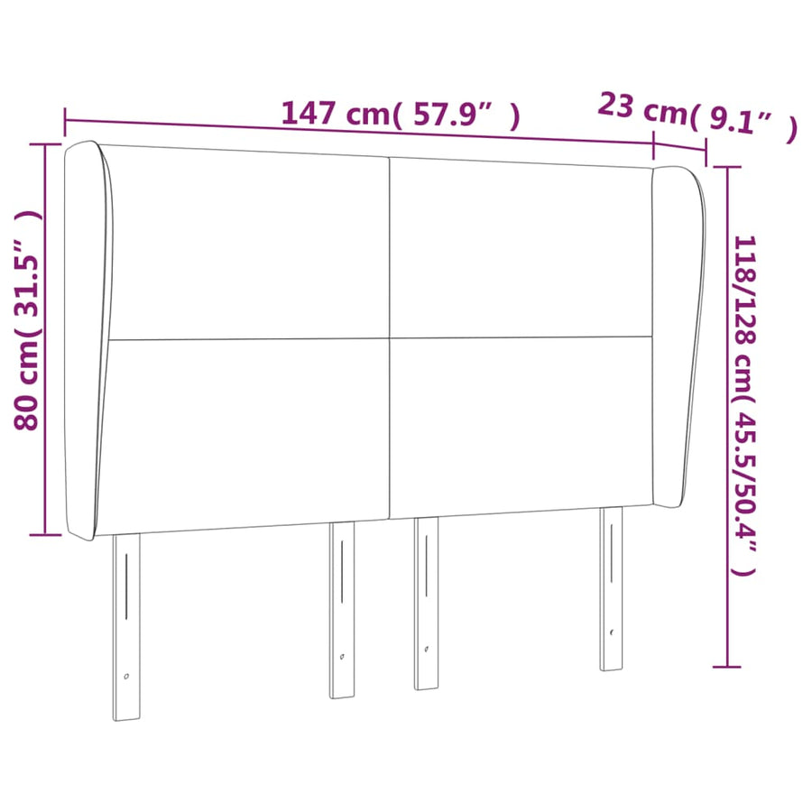 Hoofdbord Met Randen Kunstleer Kleurig 147 x 23 x 118/128 cm Crème
