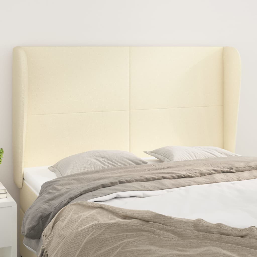 Hoofdbord Met Randen Kunstleer Kleurig 147 x 23 x 118/128 cm Crème
