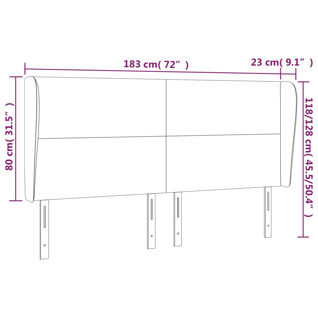 Hoofdbord met randen 183x23x118/128 cm kunstleer grijs 183 x 23 x 118/128 cm Grijs