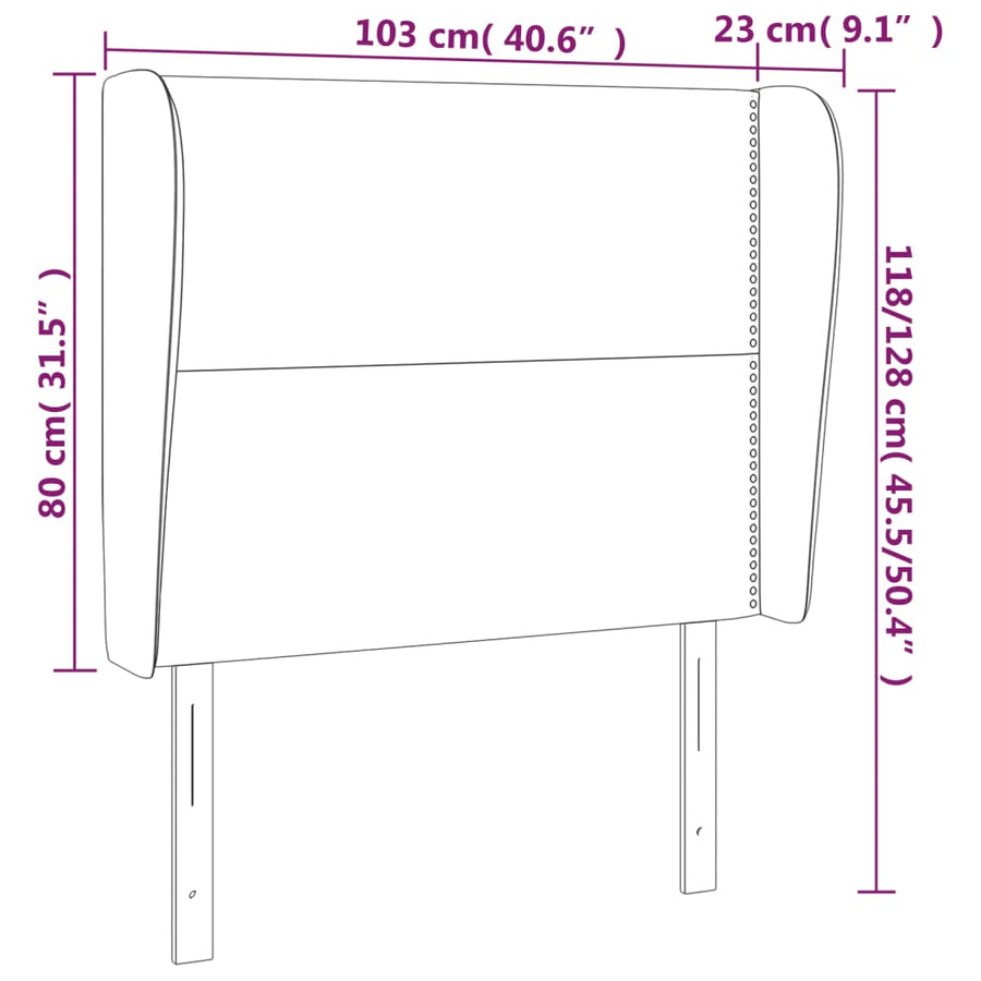 Hoofdbord Met Randen Stof Zwart 103 x 23 x 118/128 cm